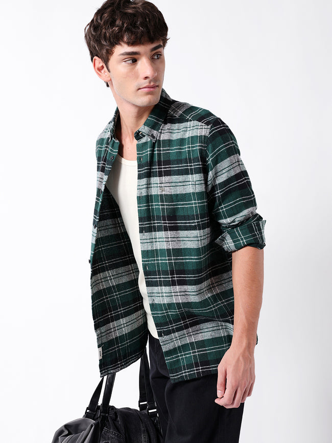Men Green Checked Shirt