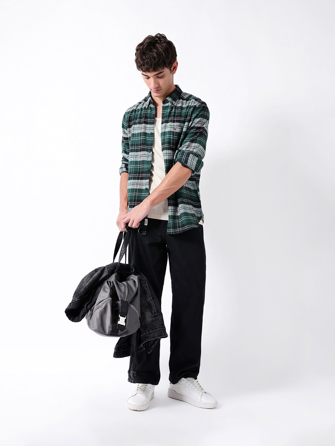 Men Green Checked Shirt