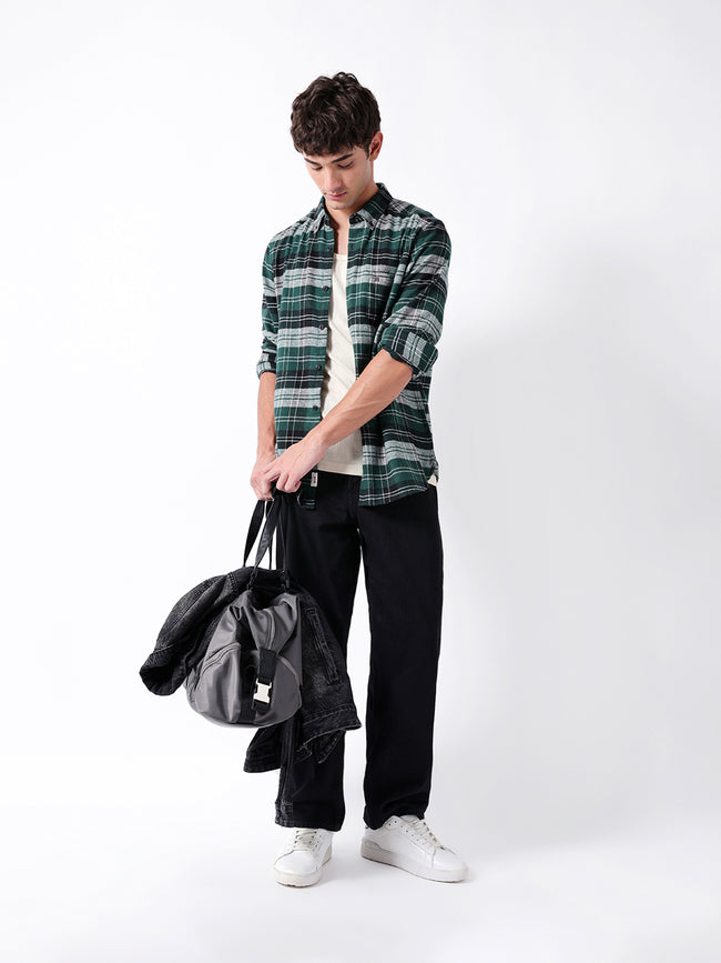 Men Green Checked Shirt