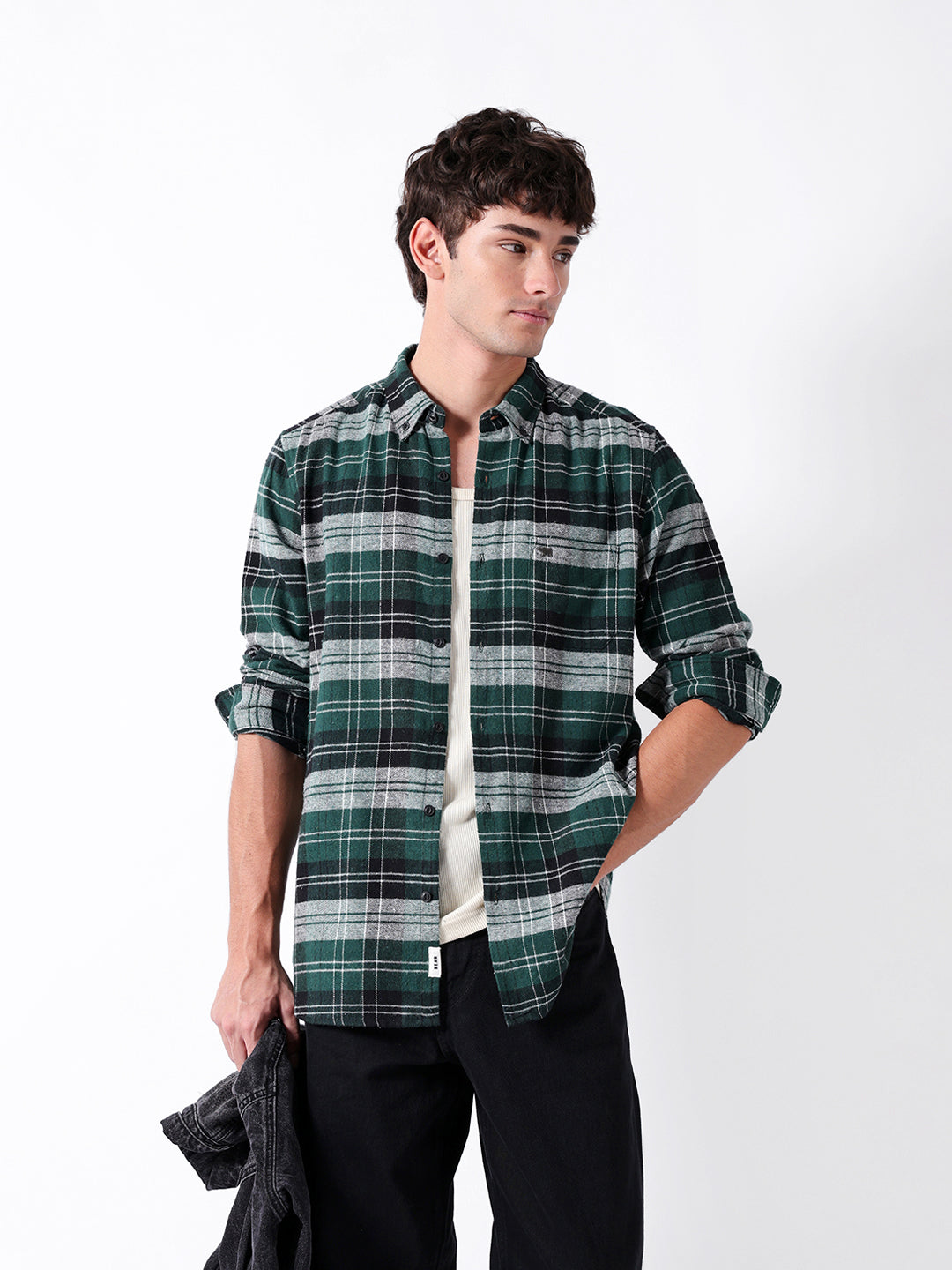 Men Green Checked Shirt
