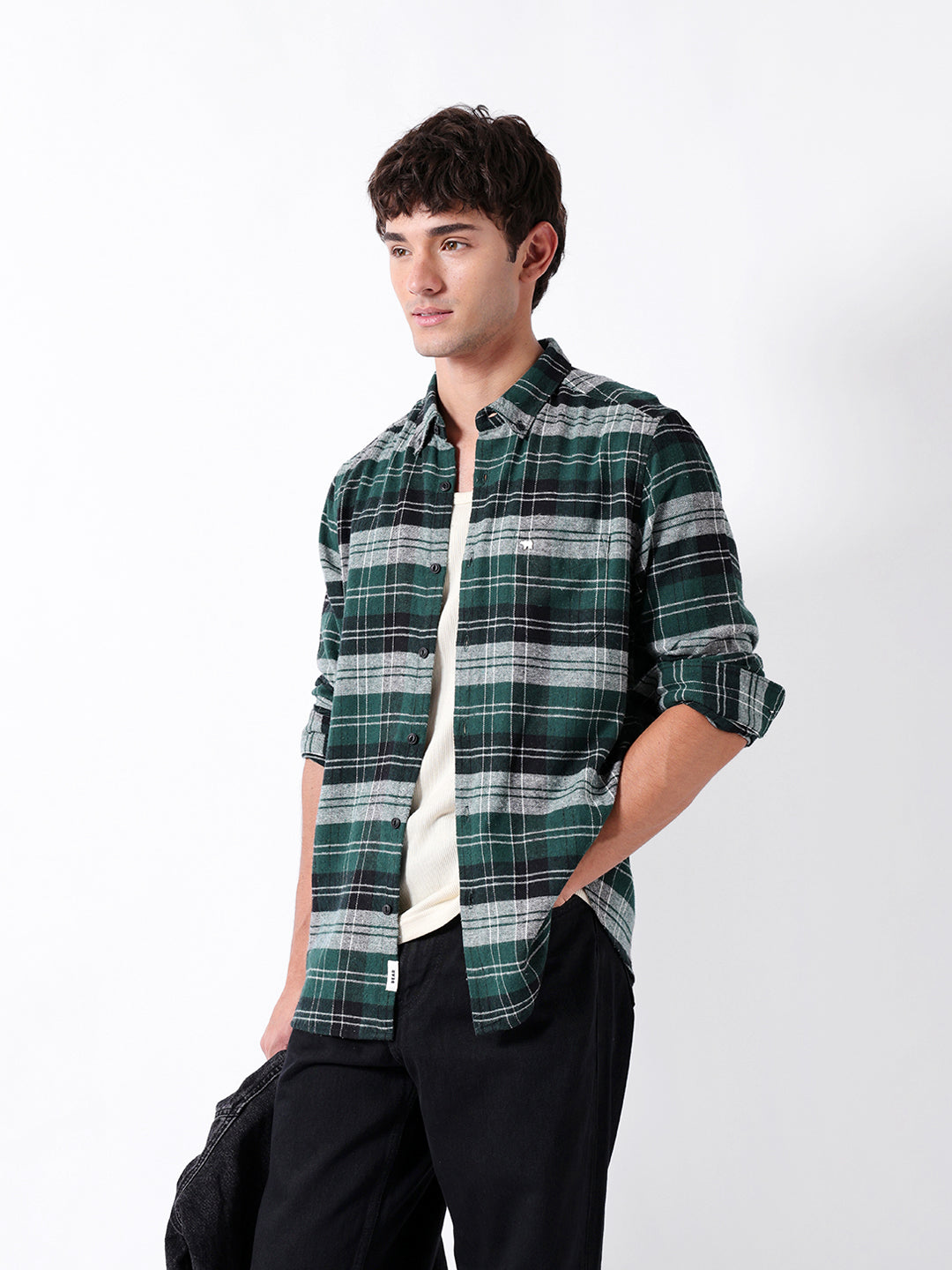 Men Green Checked Shirt