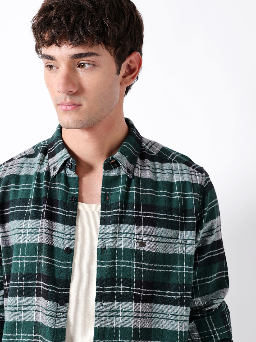 Men Green Checked Shirt
