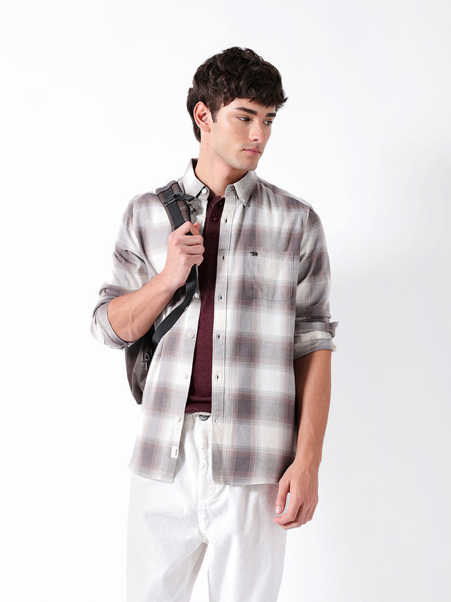 Men Brown Checked Shirt