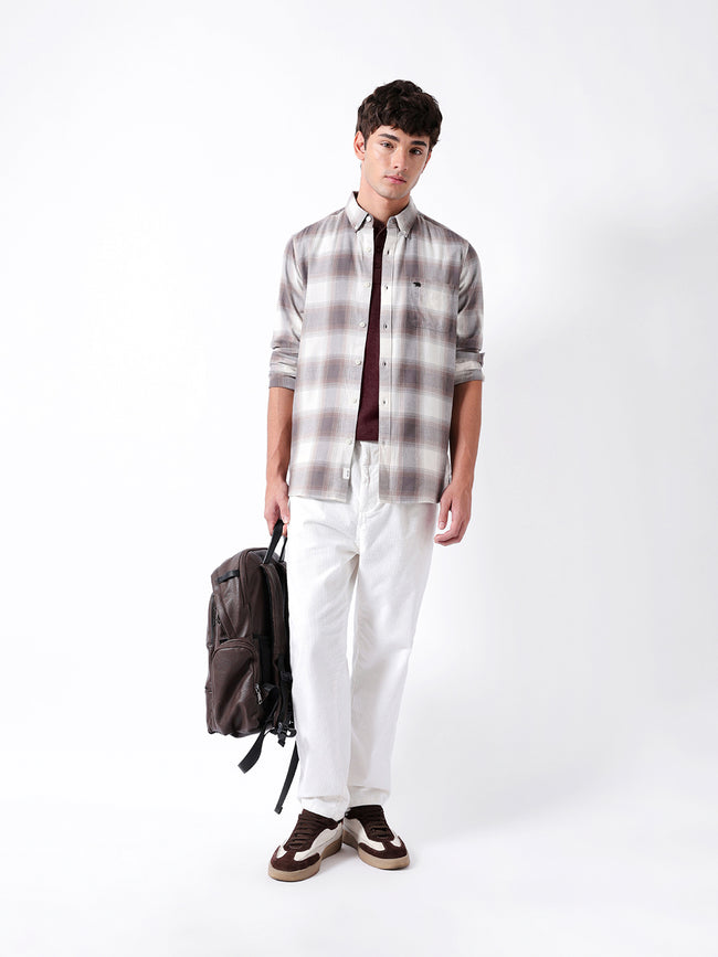 Men Brown Checked Shirt