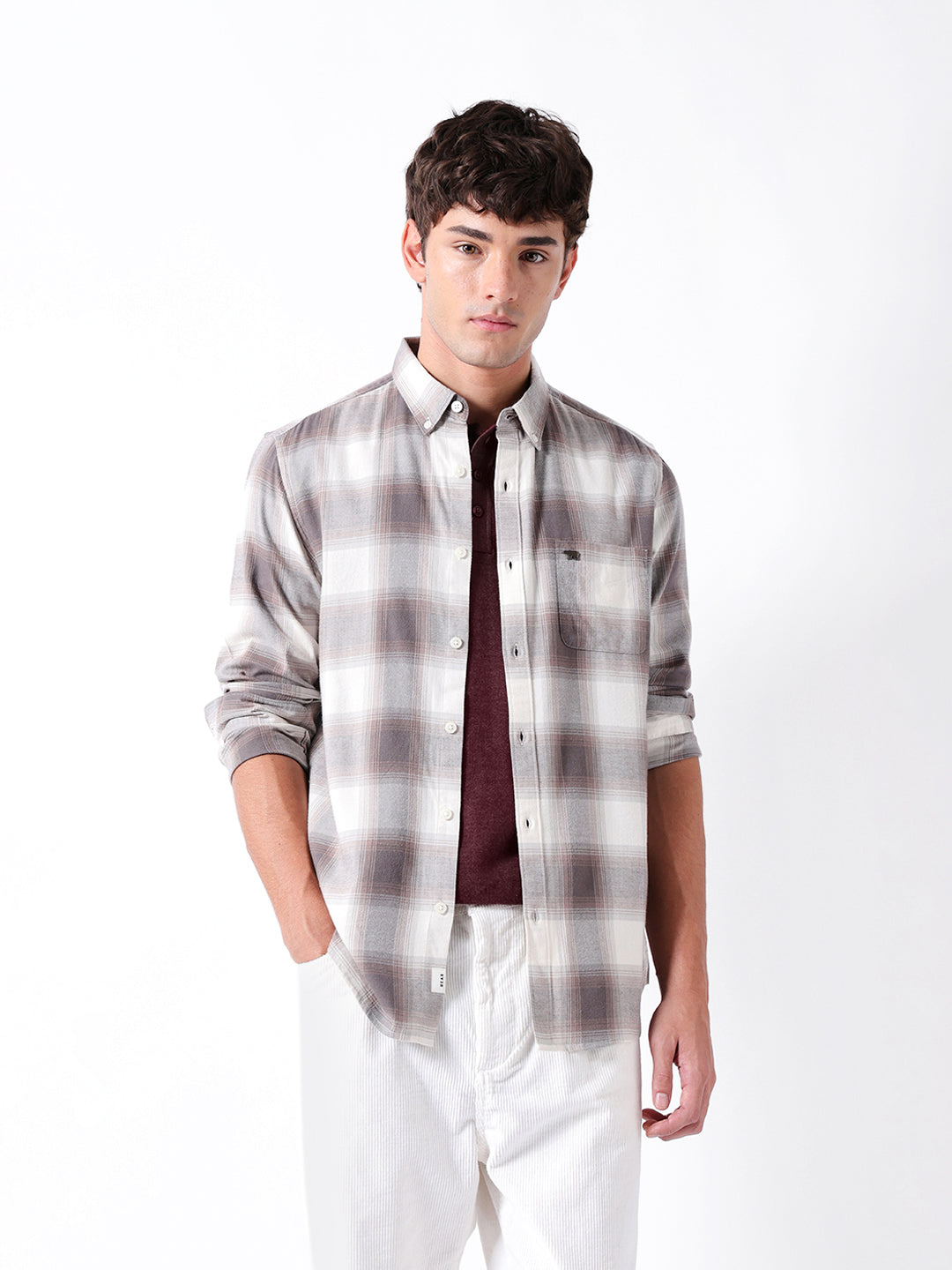 Men Brown Checked Shirt