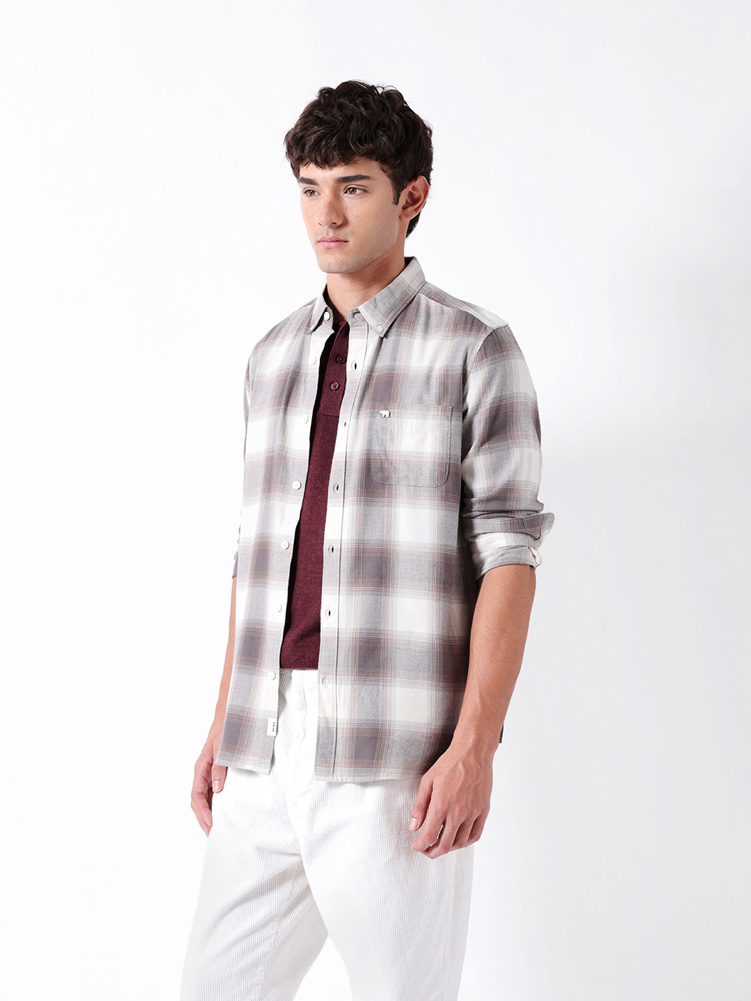 Men Brown Checked Shirt