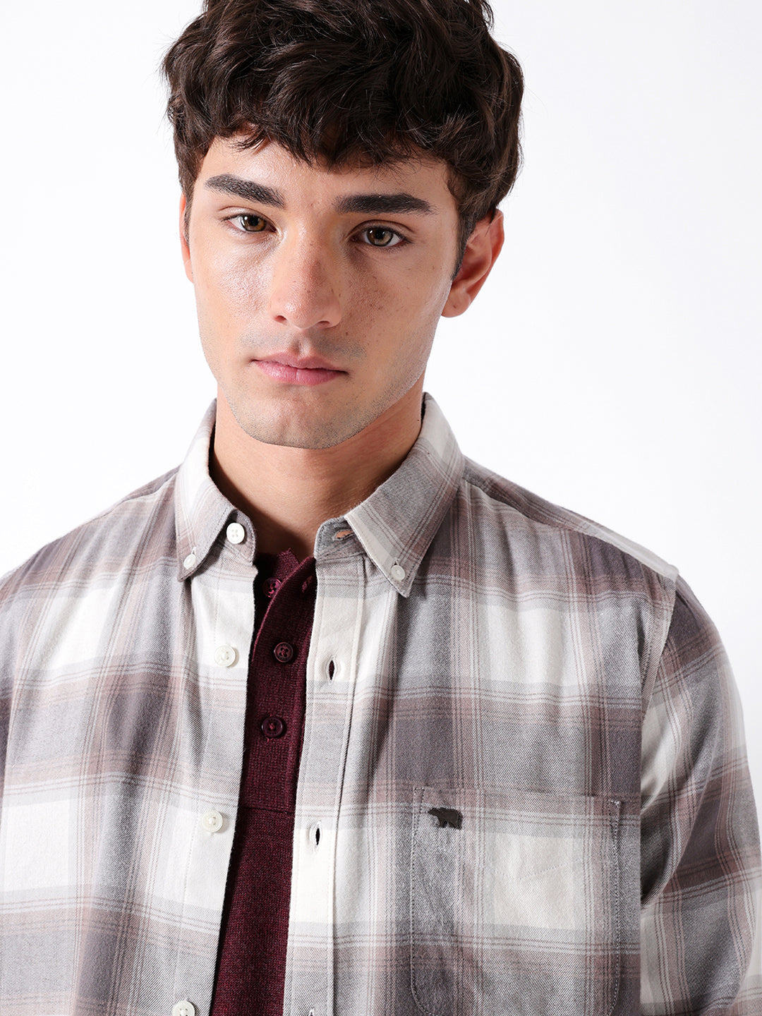 Men Brown Checked Shirt