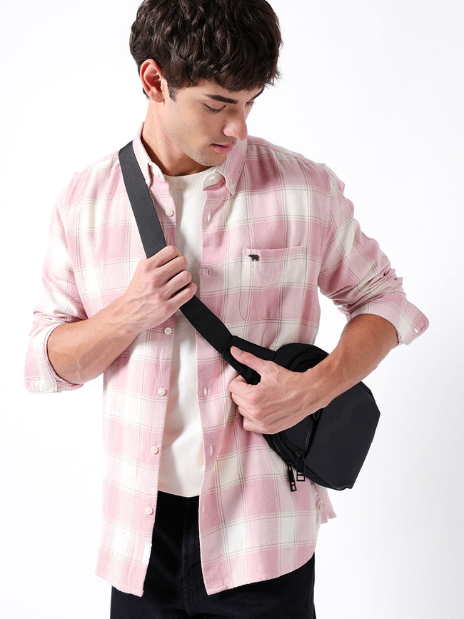 Men Pink Checked Shirt