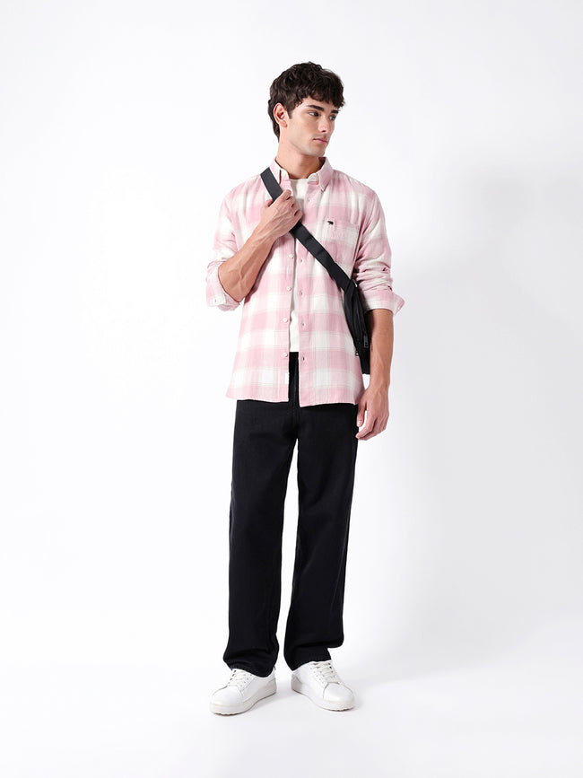 Men Pink Checked Shirt