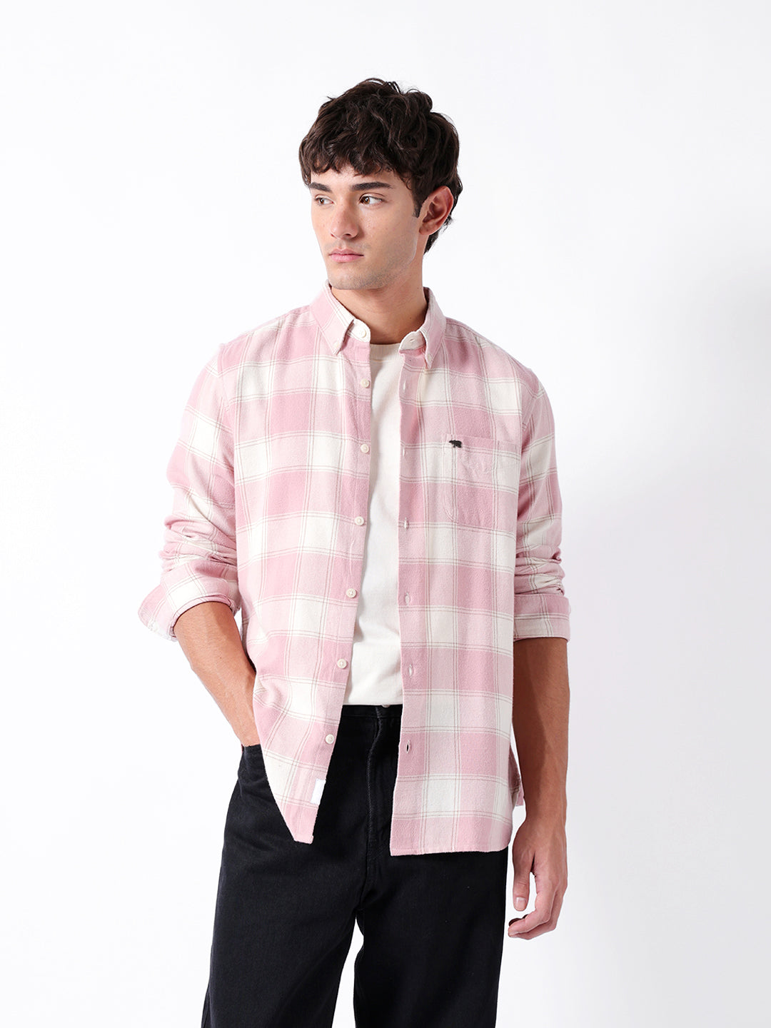 Men Pink Checked Shirt