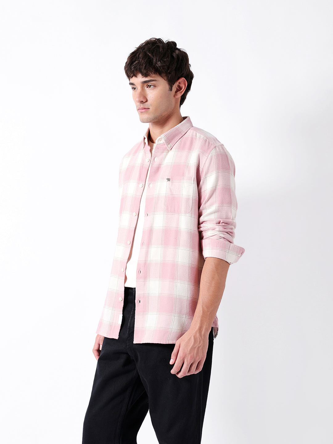 Men Pink Checked Shirt