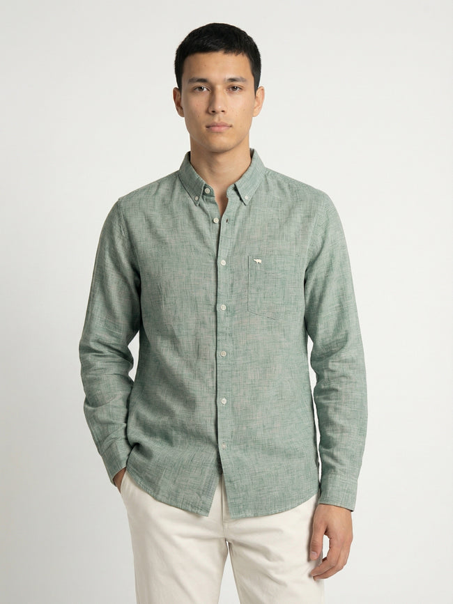 Men Green Polyester Textured Shirt