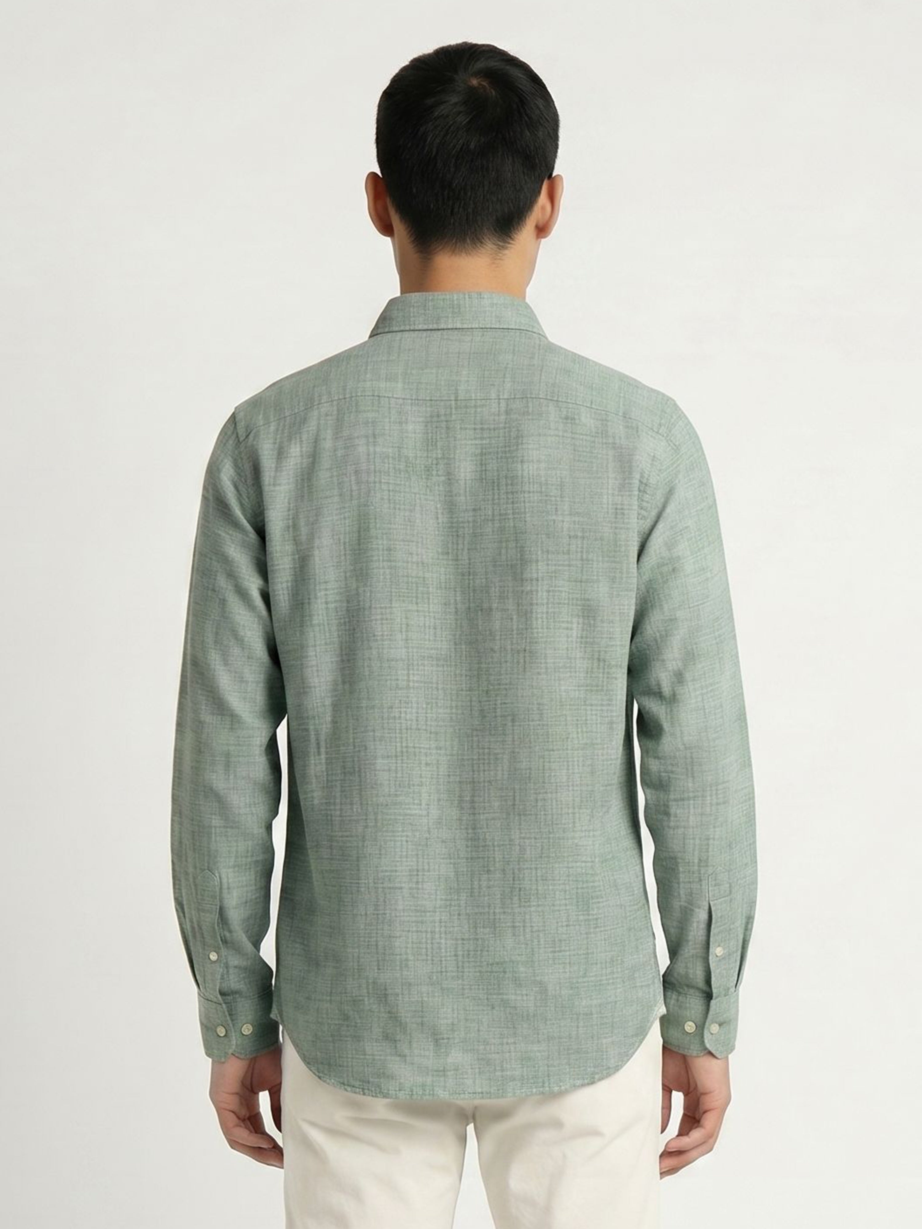 Men Green Polyester Textured Shirt