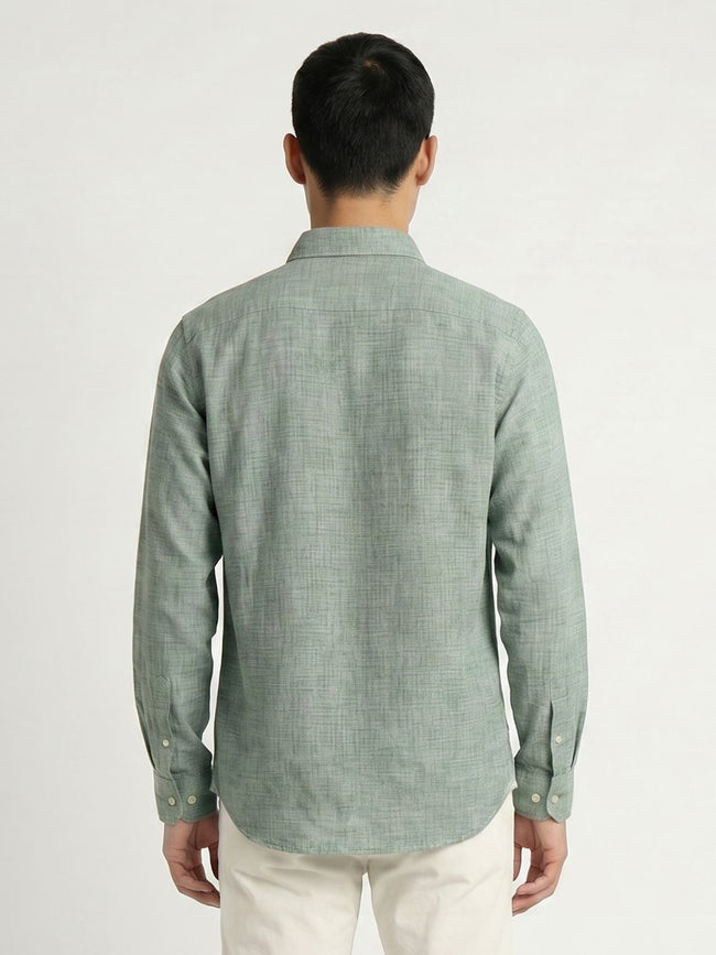 Men Green Polyester Textured Shirt