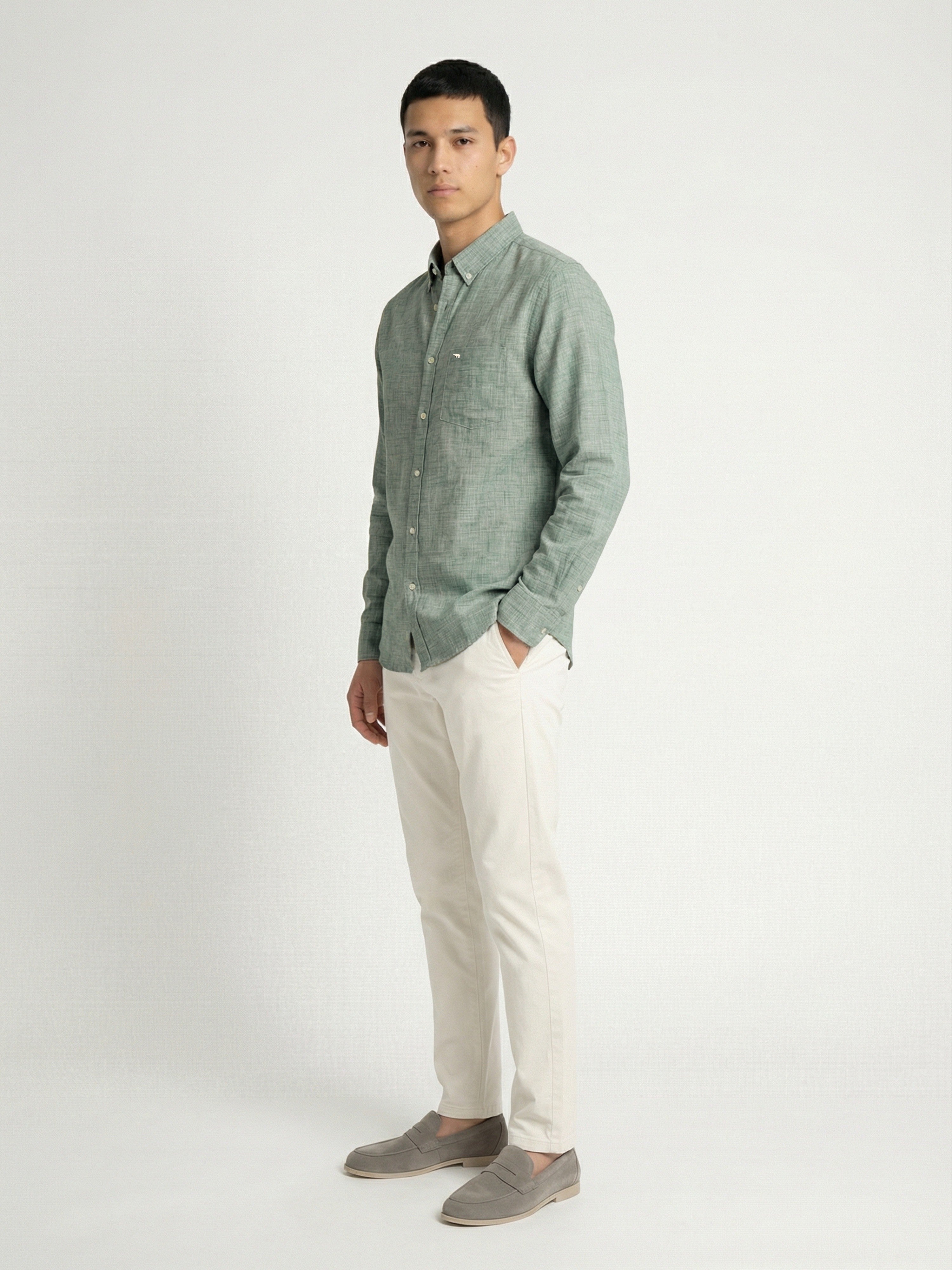 Men Green Polyester Textured Shirt