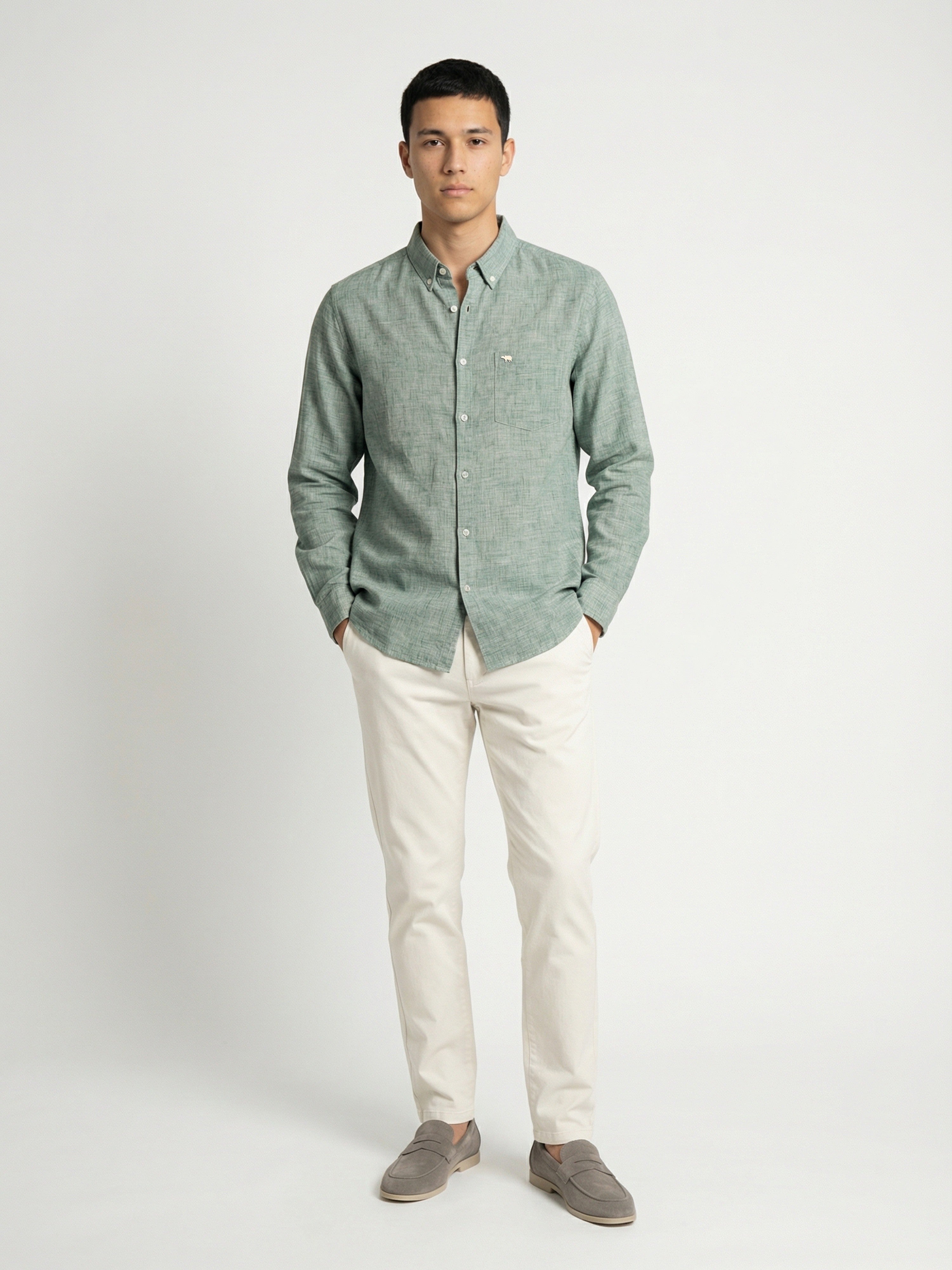 Men Green Polyester Textured Shirt