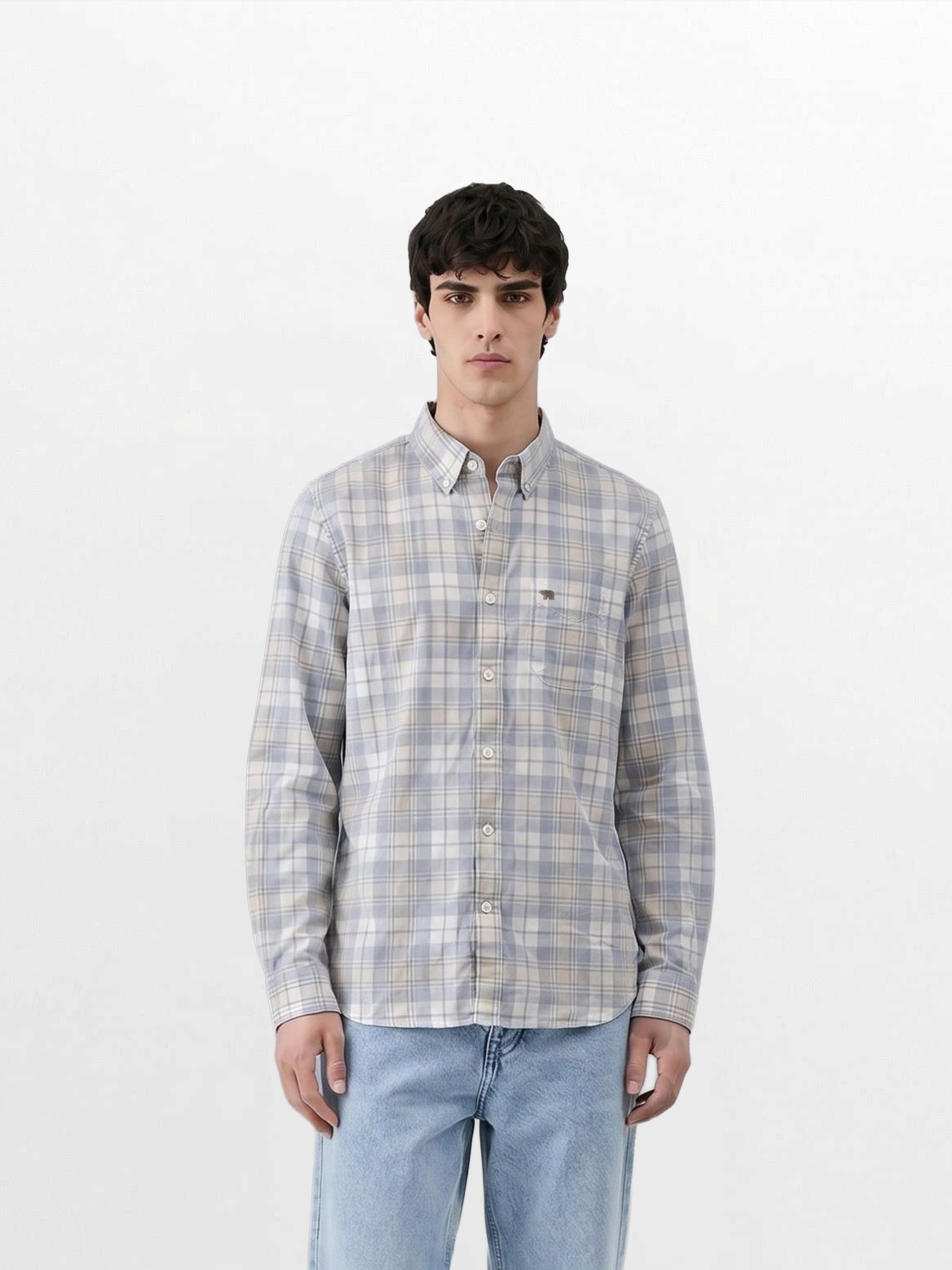 Men Blue Checked Shirt