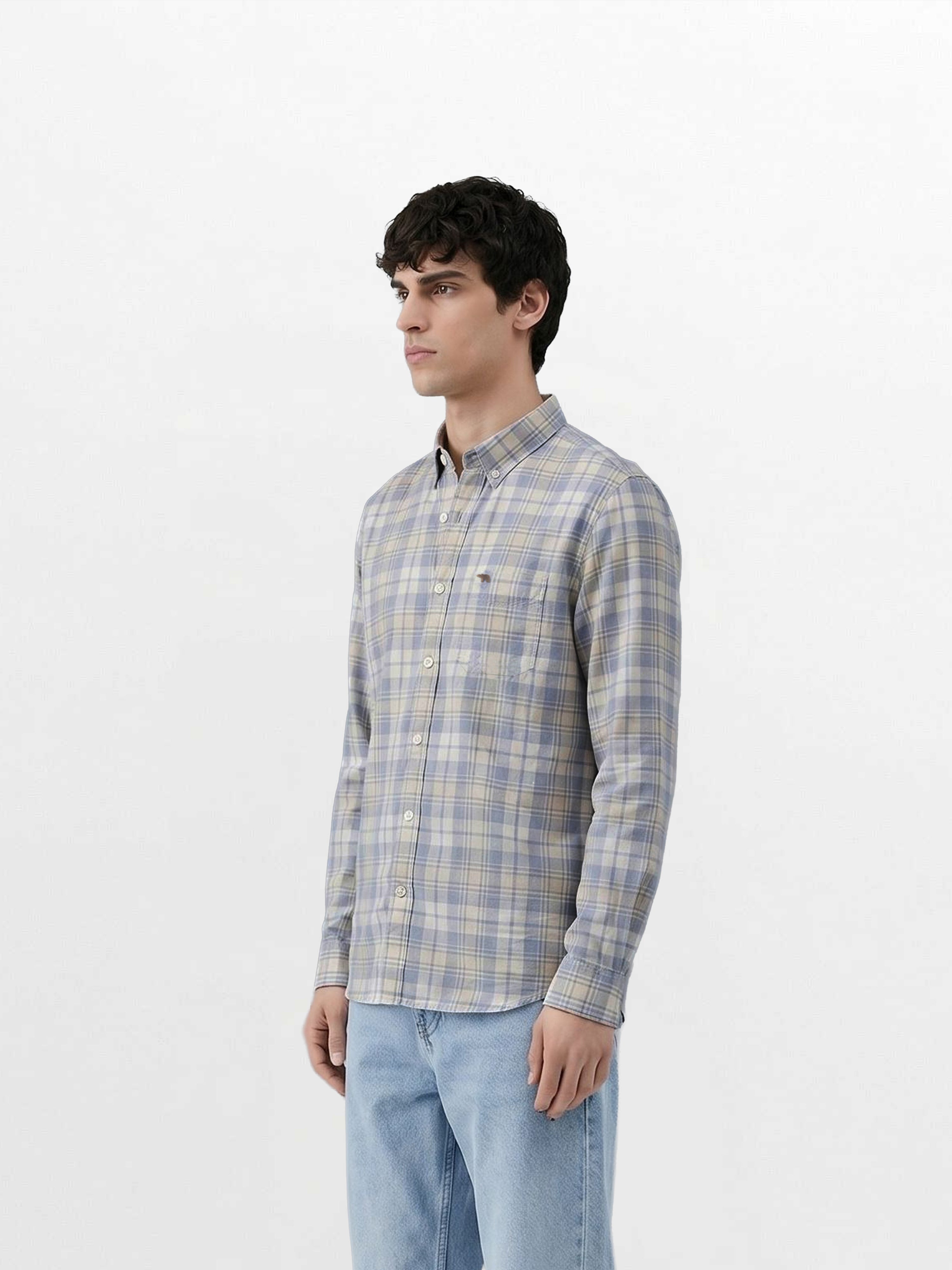 Men Blue Checked Shirt