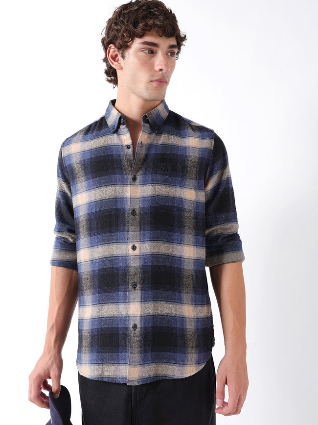 Men Blue Checked Shirt