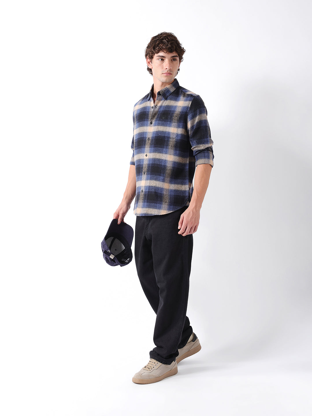 Men Blue Checked Shirt