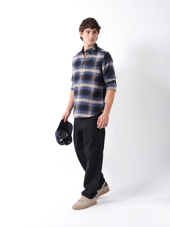 Men Blue Checked Shirt