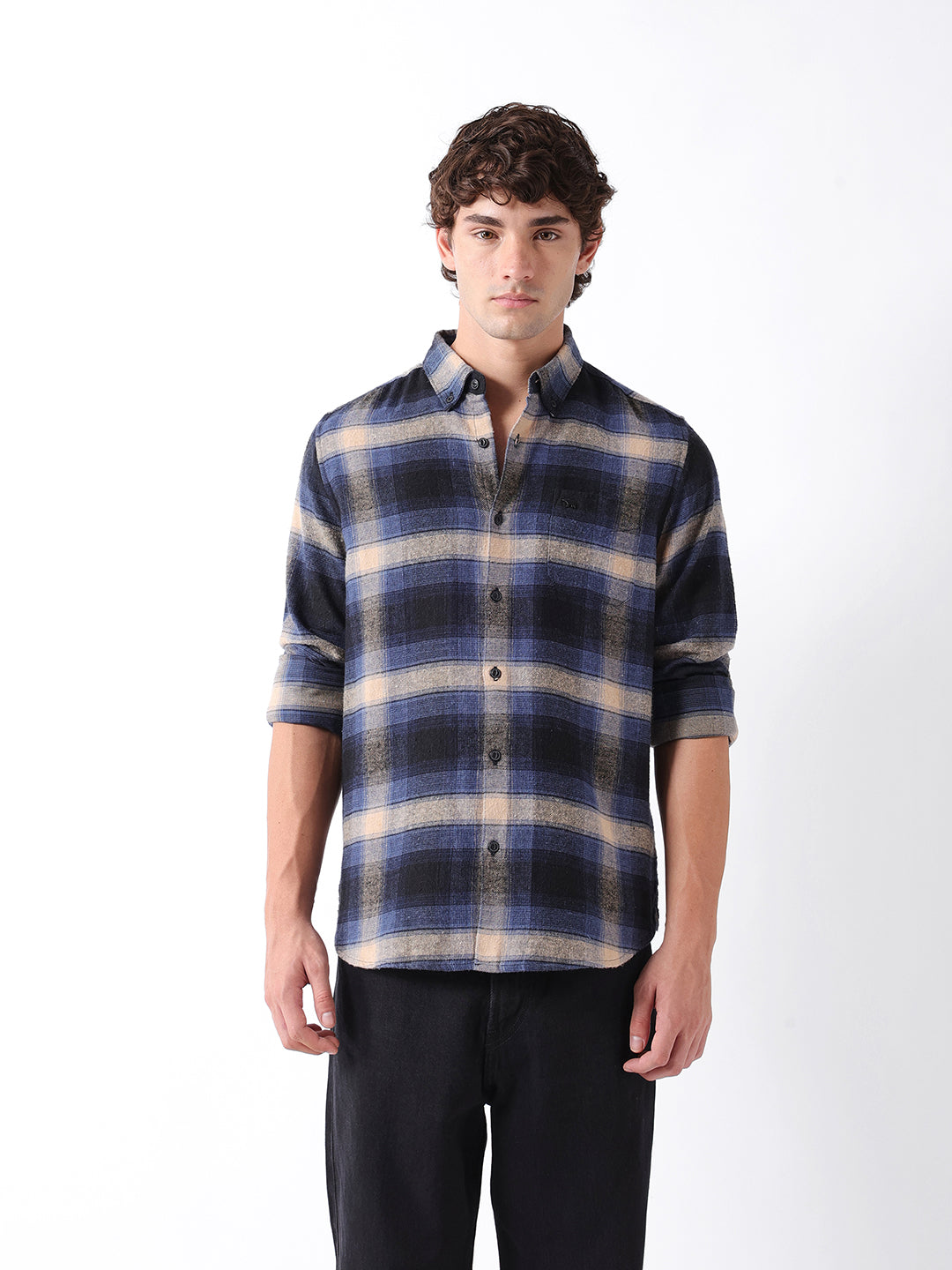 Men Blue Checked Shirt