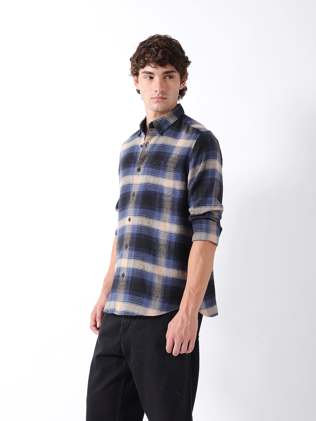 Men Blue Checked Shirt