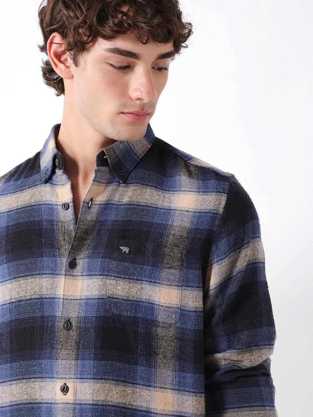 Men Blue Checked Shirt