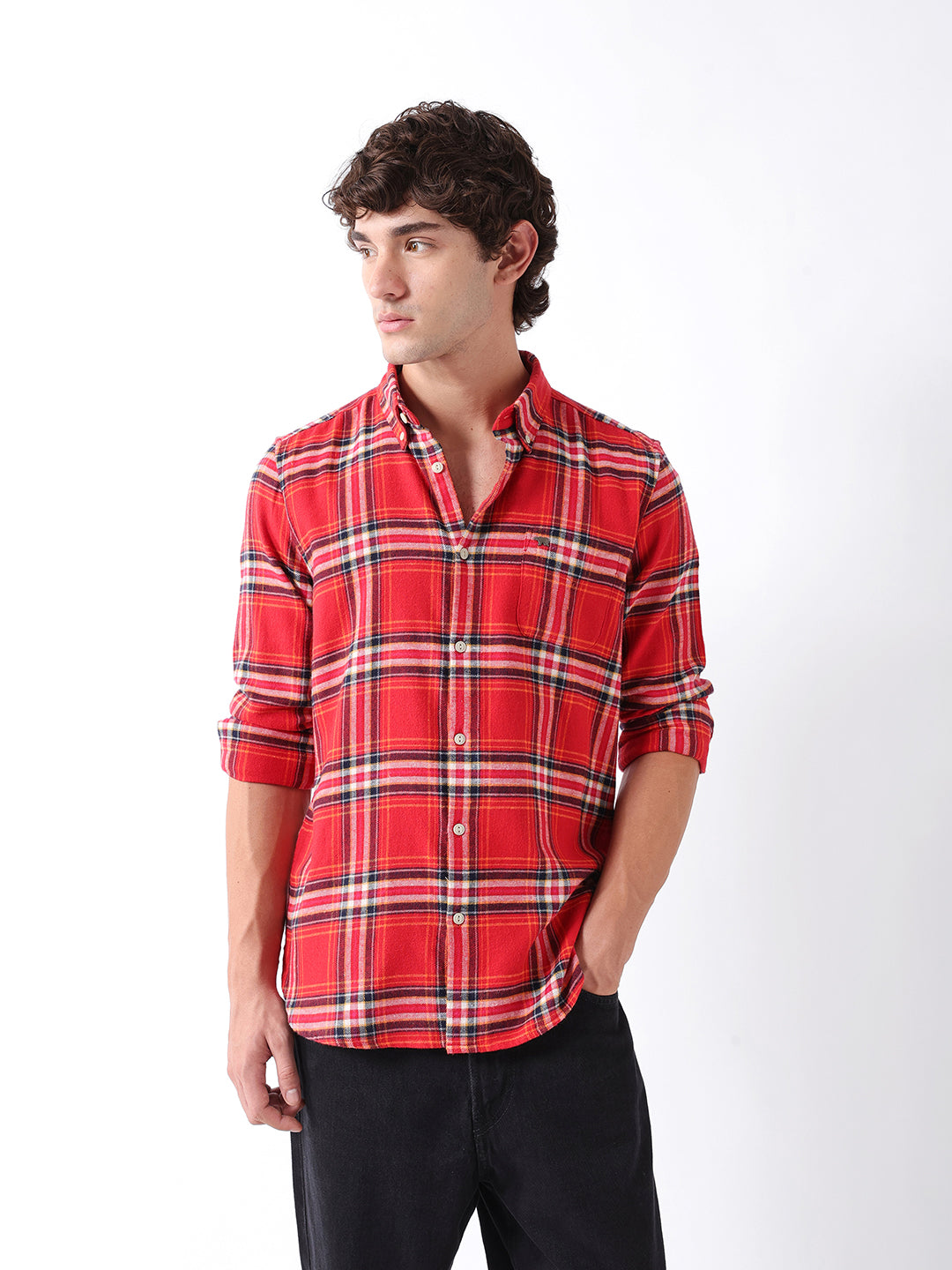 Men Red Checked Shirt