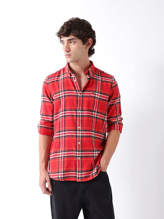 Men Red Checked Shirt