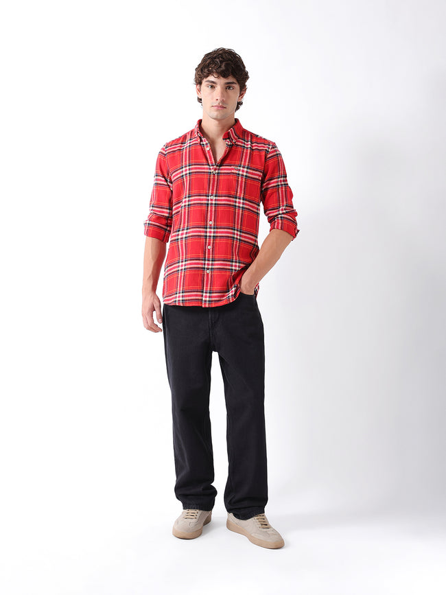 Men Red Checked Shirt