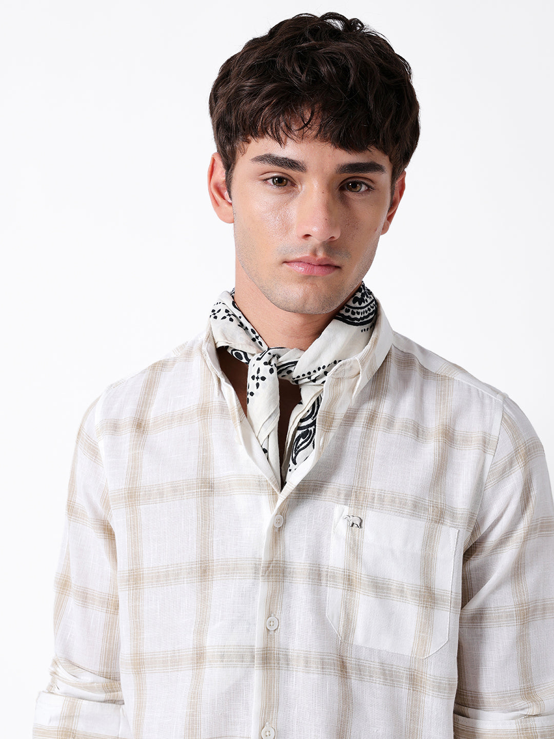 Men Beige Polyester Checked Shirt