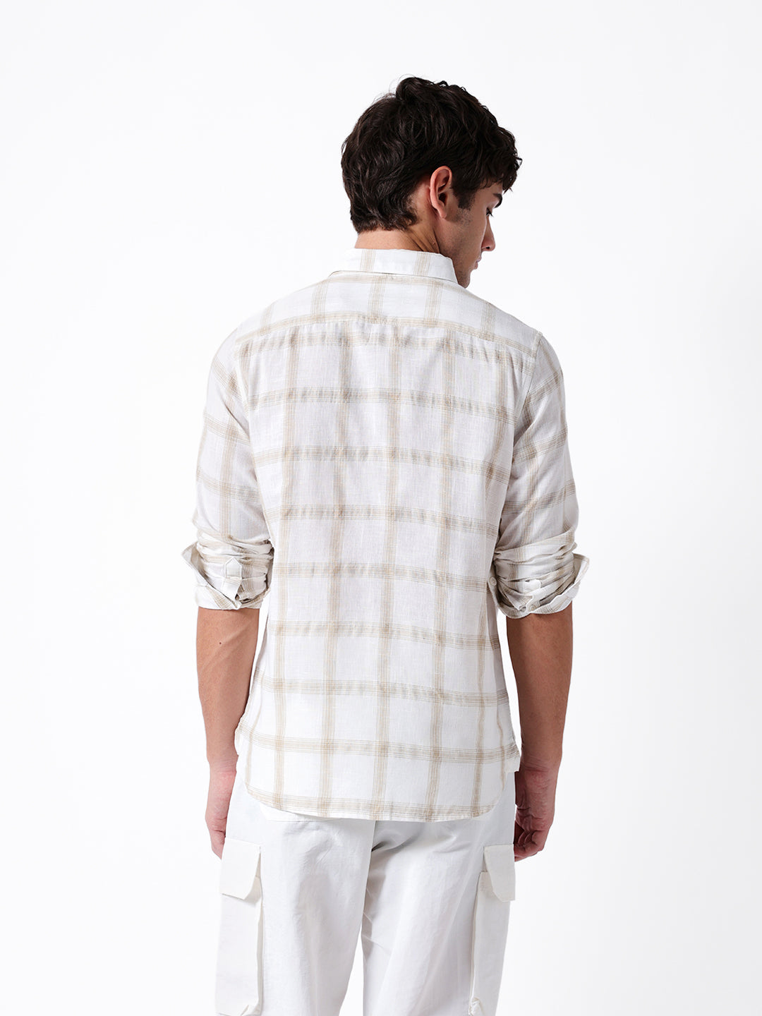 Men Beige Polyester Checked Shirt