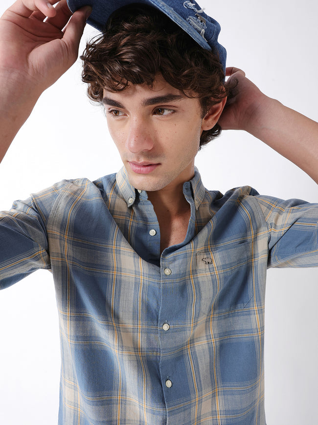 Men Blue Checked Shirt