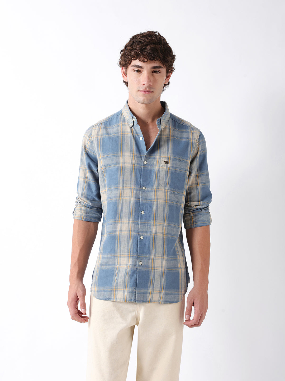 Men Blue Checked Shirt