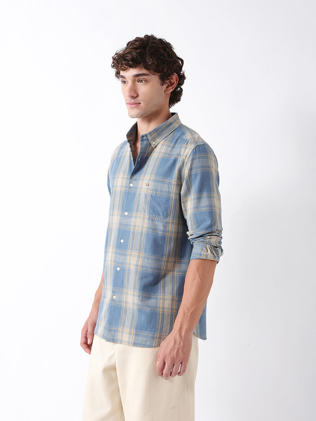 Men Blue Checked Shirt