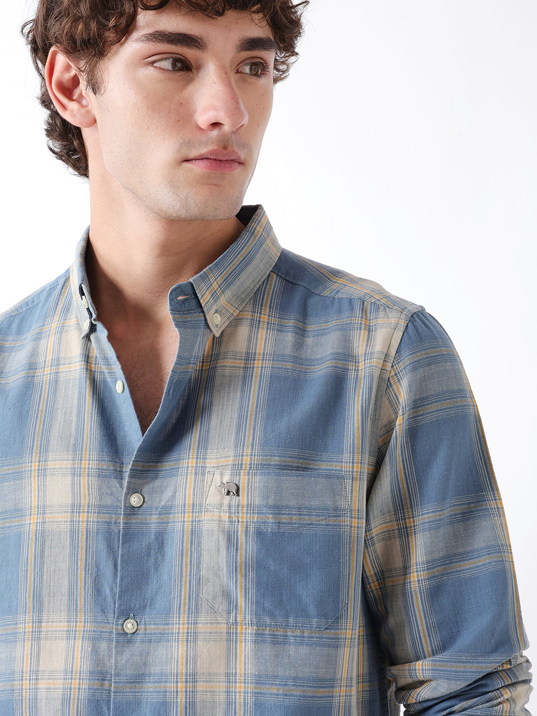 Men Blue Checked Shirt