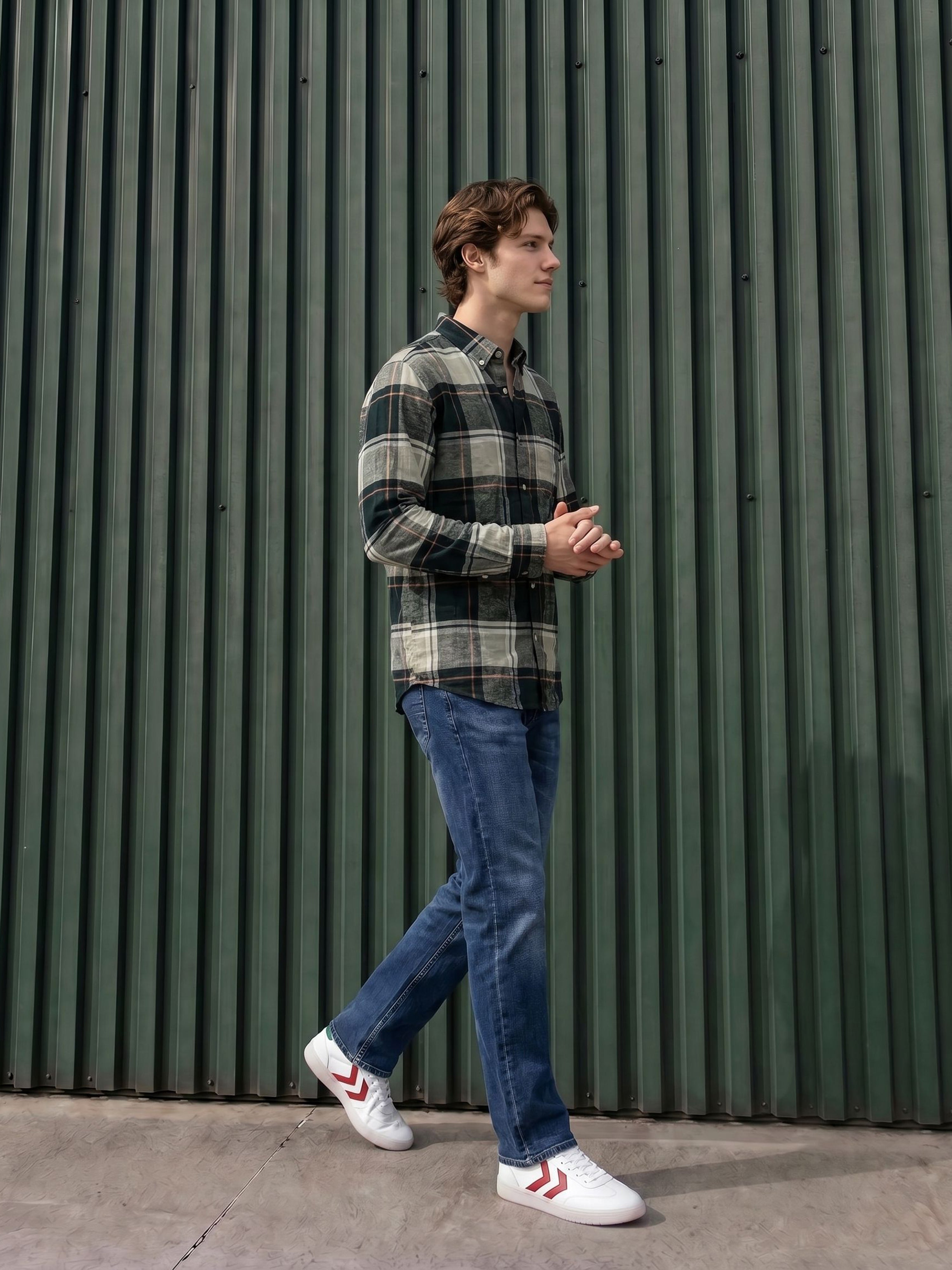 Men Green Checked Shirt