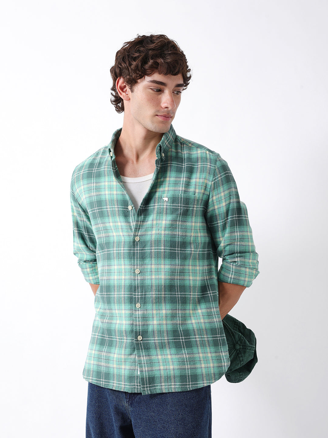 Men Green Checked Shirt