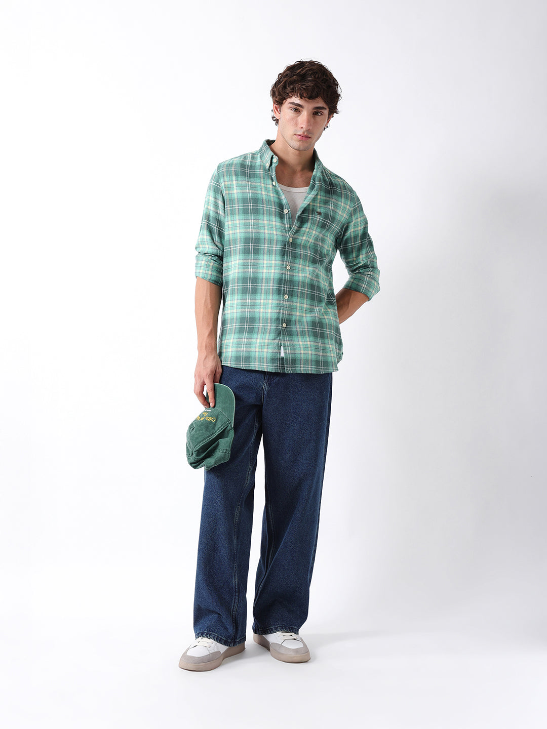 Men Green Checked Shirt