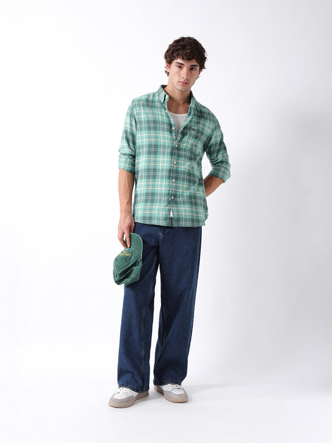 Men Green Checked Shirt