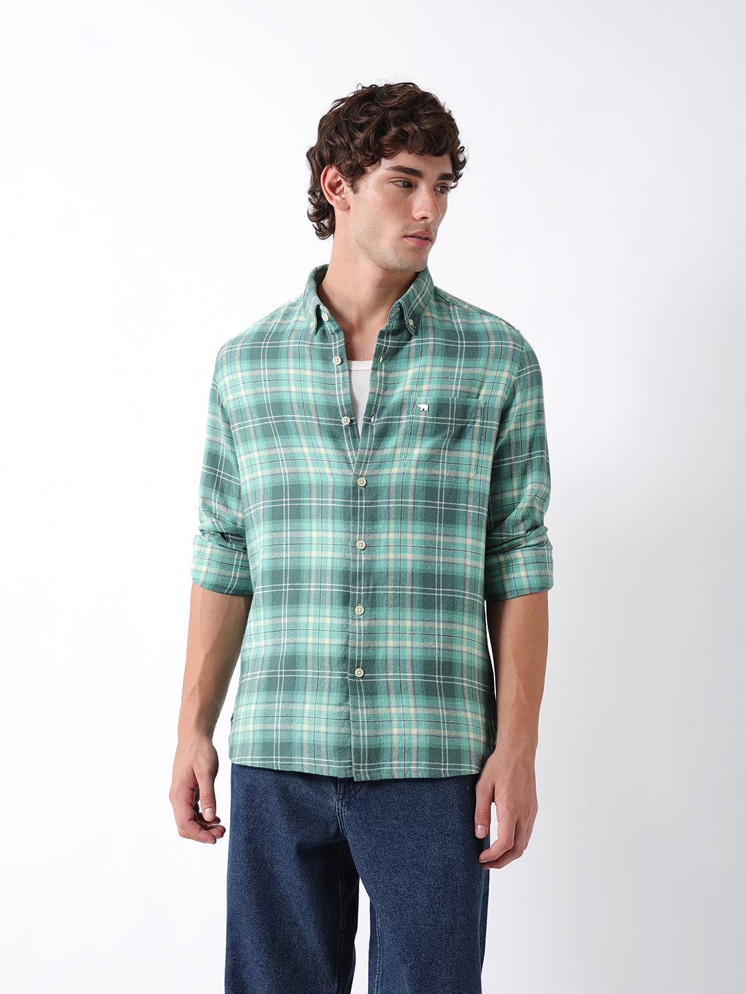 Men Green Checked Shirt