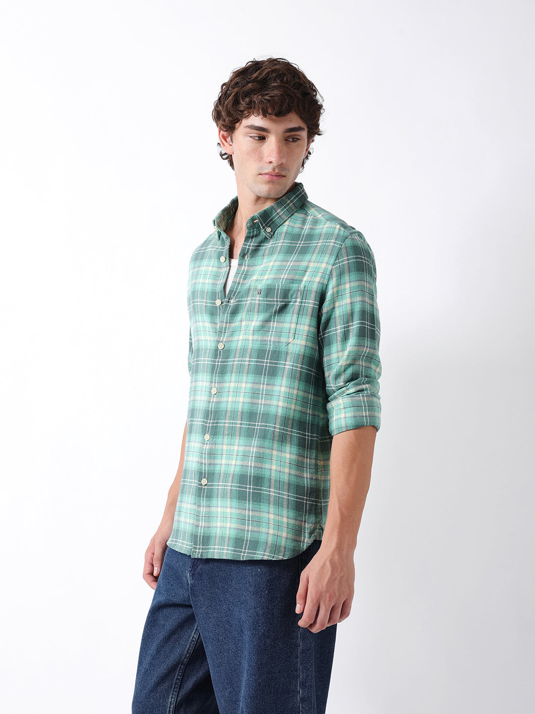Men Green Checked Shirt