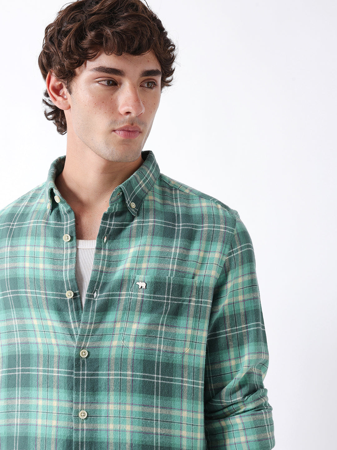Men Green Checked Shirt