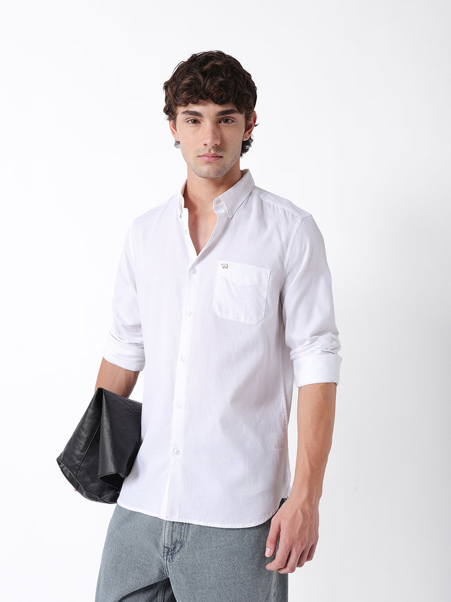 Men White Cotton Solid Shirt
