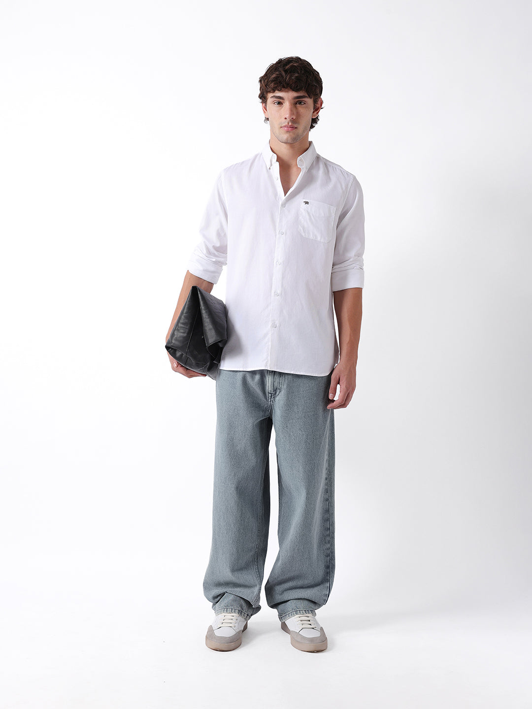 Men White Cotton Solid Shirt