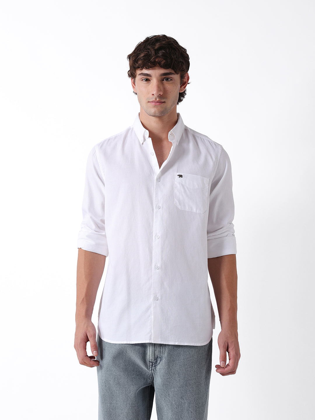 Men White Cotton Solid Shirt