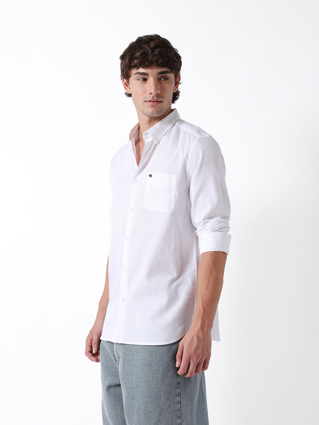 Men White Cotton Solid Shirt