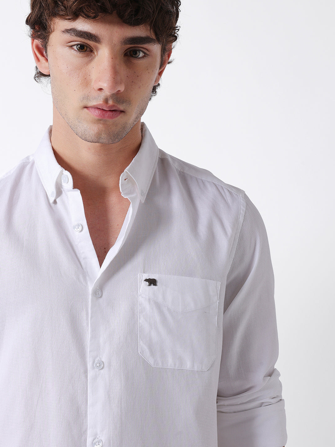 Men White Cotton Solid Shirt