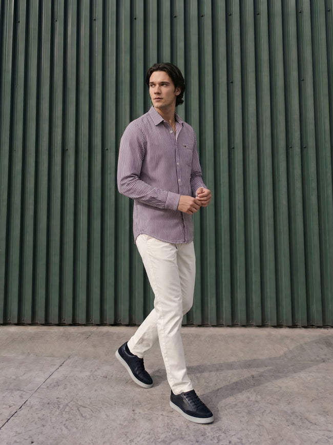Men Maroon Striped Shirt